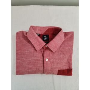 Volcom Shirt Mens Medium Red Short Sleeve Classic Skate Asymmetrical Party